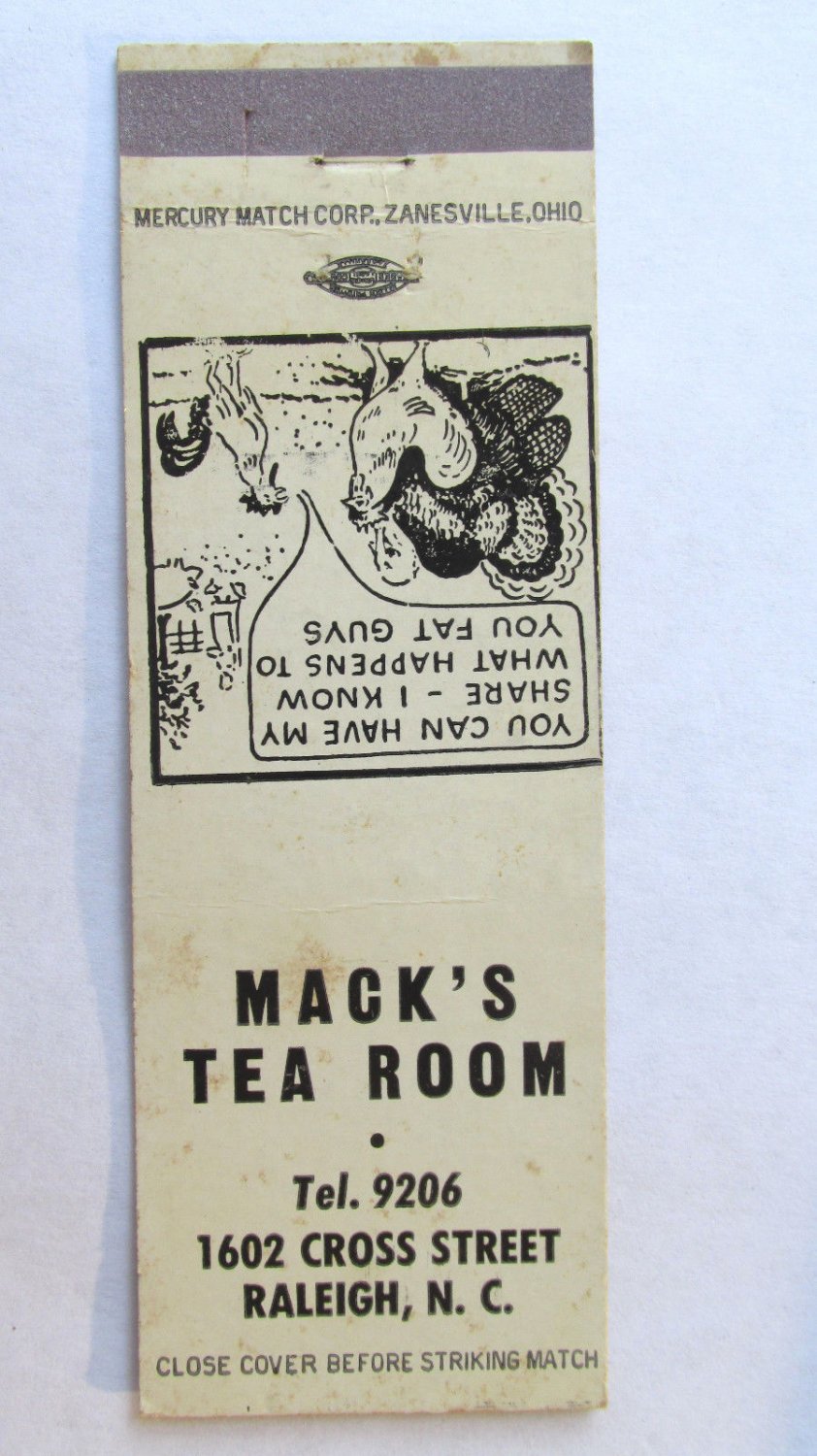 Mack's Tea Room - Raleigh, North Carolina Restaurant 20 Strike Matchbook Cover