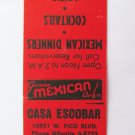 Casa Escobar Sherman Oaks California Mexican Restaurant 20Strike Matchbook Cover