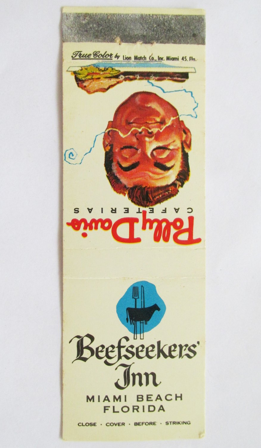 Beefseekers' Inn Miami Florida Polly Davis Restaurant 20 Strike Matchbook Cover