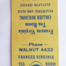 Francis Virginia Tea Room Atlanta Georgia GA Restaurant 20Strike Matchbook Cover Francis Virginia Tea Room Atlanta Georgia GA Restaurant 20Strike Matchbook Cover