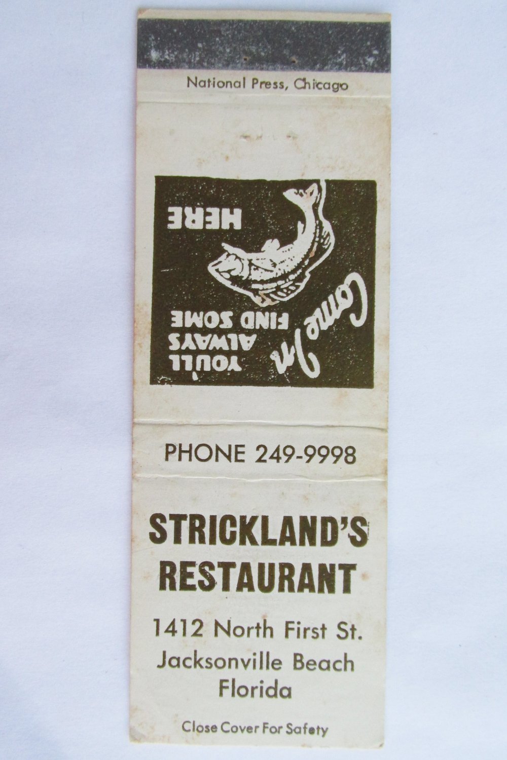 Strickland's Restaurant Jacksonville Beach Florida 20 Strike Matchbook