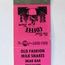 Old Fashion Milk Shakes - Kannapolis, North Carolina Restaurant Matchbook Cover