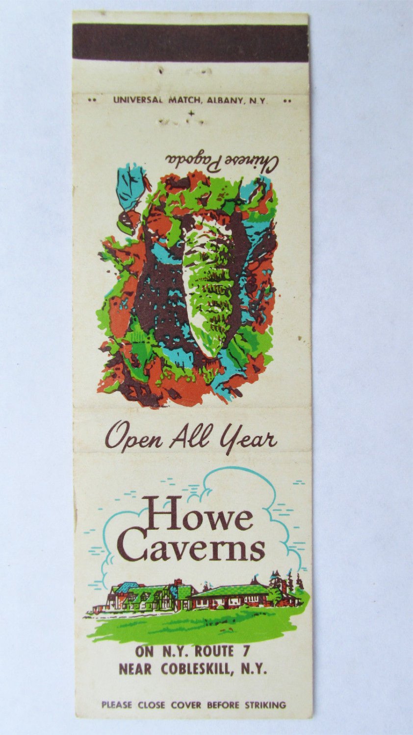 Howe Caverns - NY Route 7 near Cobleskill, New York 20 Strike Matchbook Cover