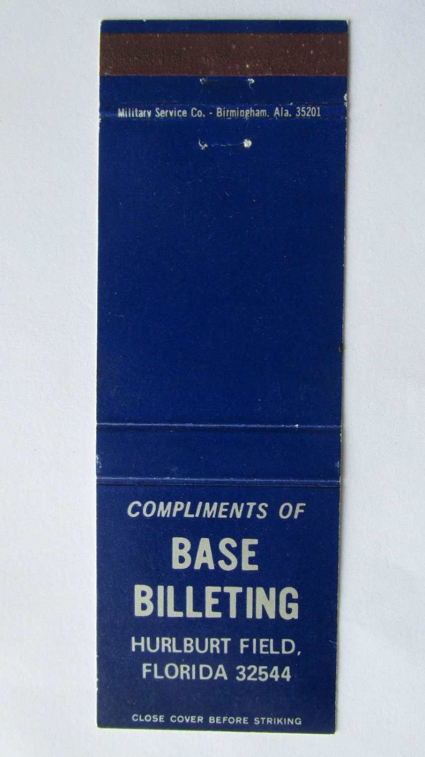 Hurlburt Field, Florida Base Billeting 20 Strike US Military Matchbook Cover FL