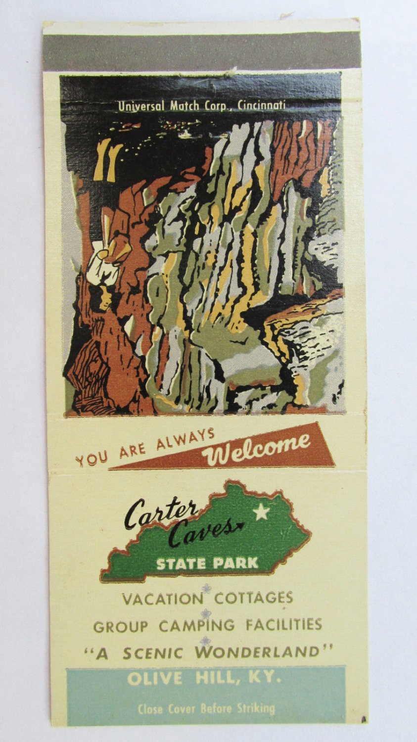 Carter Caves State Park - Olive Hill, Kentucky 30 Strike Matchbook Cover KY