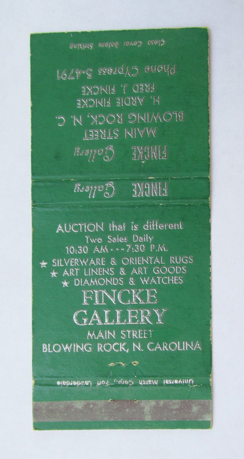 Finke Gallery - Blowing Rock, North Carolina 30 Strike Matchbook Cover Art NC