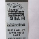 Russ & Wally Towne House Lanes Whiting, Indiana 20Strike Bowling Matchbook Cover