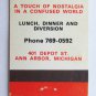 Gandy Dancer - Ann Arbor, Michigan Restaurant 20 Strike Matchbook Cover MI Match