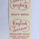 English Terrace - Fort Wayne, Indiana Restaurant 20 Strike Matchbook Match Cover English Terrace - Fort Wayne, Indiana Restaurant 20 Strike Matchbook Match Cover
