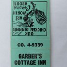 Garber's Cottage Inn - Elkhart, Indiana Restaurant 20 Strike Matchbook Cover IN