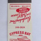 Cypress Bay - Little River, South Carolina Restaurant 20 Strike Matchbook Cover