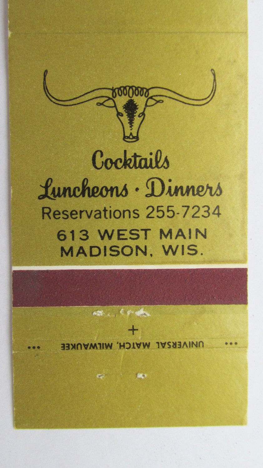 Rhode's Steak House Restaurant Madison, Wisconsin 20 Strike Matchbook