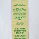 US Army Recruiting Station Chico, California 20 Strike Military Matchbook Cover US Army Recruiting Station Chico, California 20 Strike Military Matchbook Cover