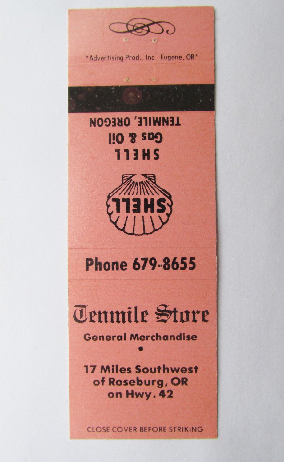 Tenmile Store - Tenmile, Oregon Shell Gas Oil Service Station Matchbook Cover OR