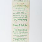 Twin Grove Park - Pine Grove & Jonestown, Pennsylvania 20 Strike Matchbook Cover