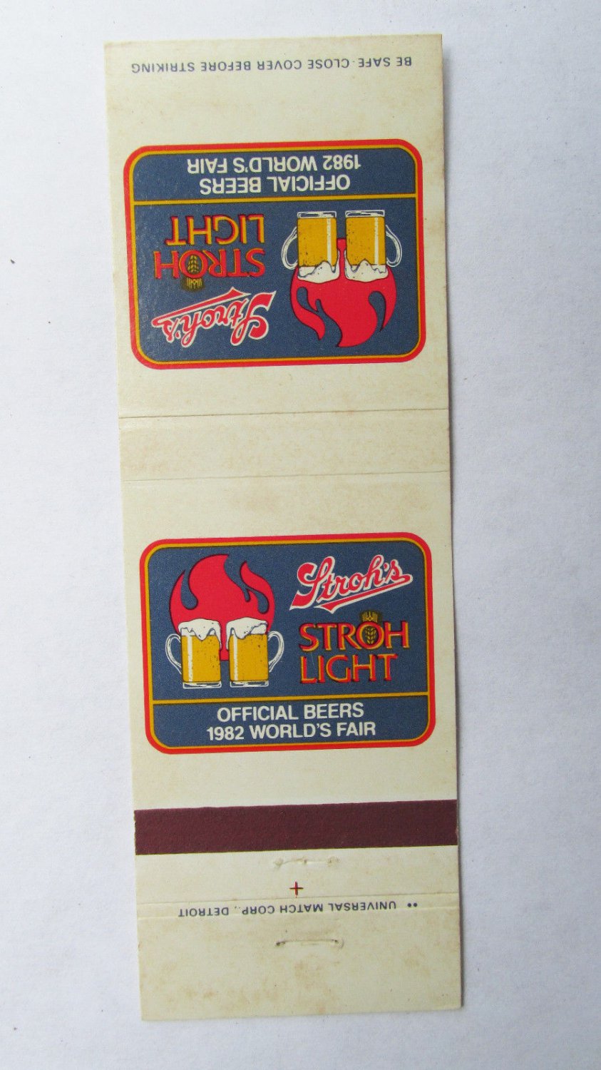 Stroh's / Light Official Beers 1982 World's Fair Ad / 20 Strike Matchbook Cover