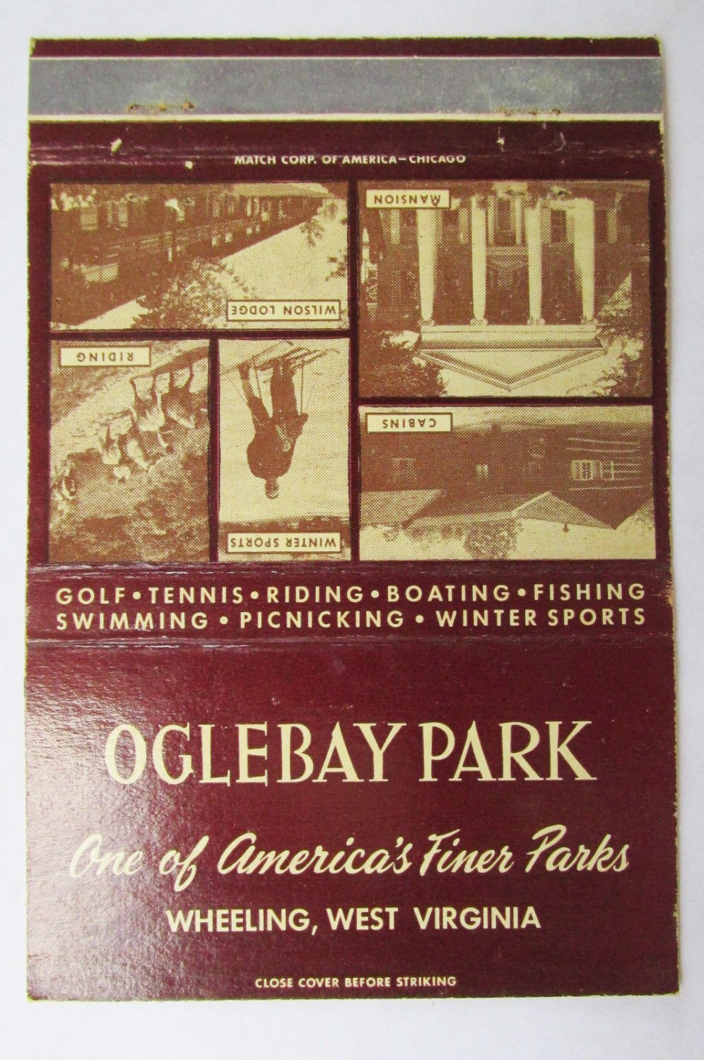 Oglebay Park - Wheeling, West Virginia 40 Strike Matchbook Cover Tourist WV