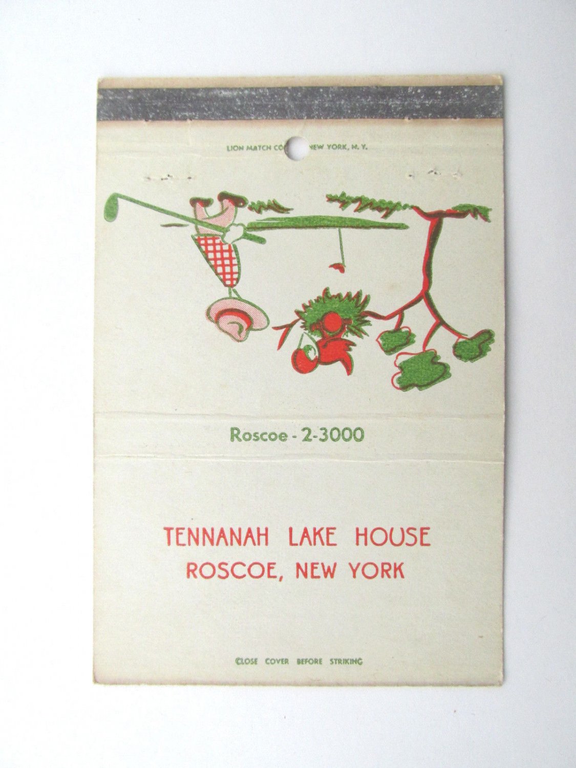 Tennanah Lake House Roscoe, New York Resort 40 Strike Matchbook Cover