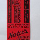 Heeter's Lunch & Tavern - Davenport, Iowa Restaurant 20 Strike Matchbook Cover