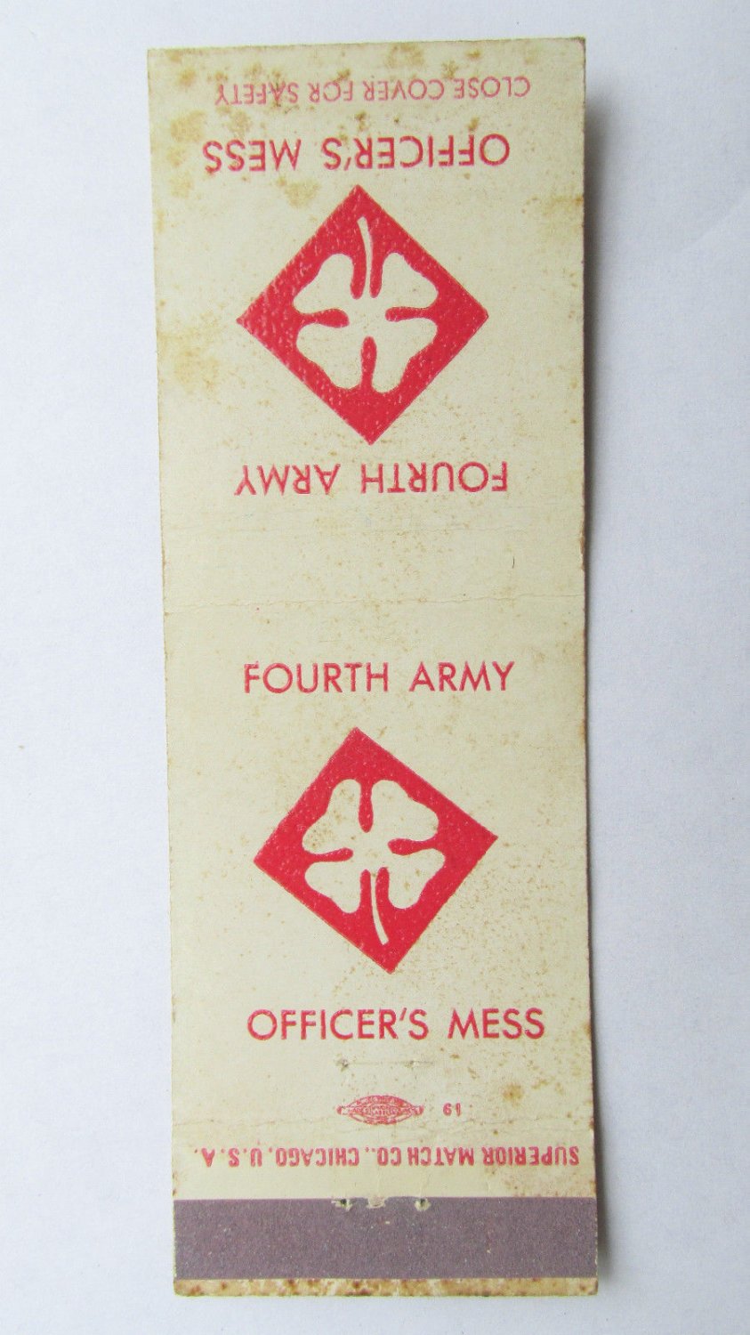 Fourth Army Officer's Mess 20 Strike US Military Matchbook Cover Matchcover