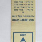 Army Library Service Fort Jackson, South Carolina 20FS Military Matchbook Cover Army Library Service Fort Jackson, South Carolina 20FS Military Matchbook Cover
