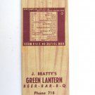 J. Beatty's Green Lantern Tonkawa, Oklahoma Restaurant 20 Strike Matchbook Cover J. Beatty's Green Lantern Tonkawa, Oklahoma Restaurant 20 Strike Matchbook Cover