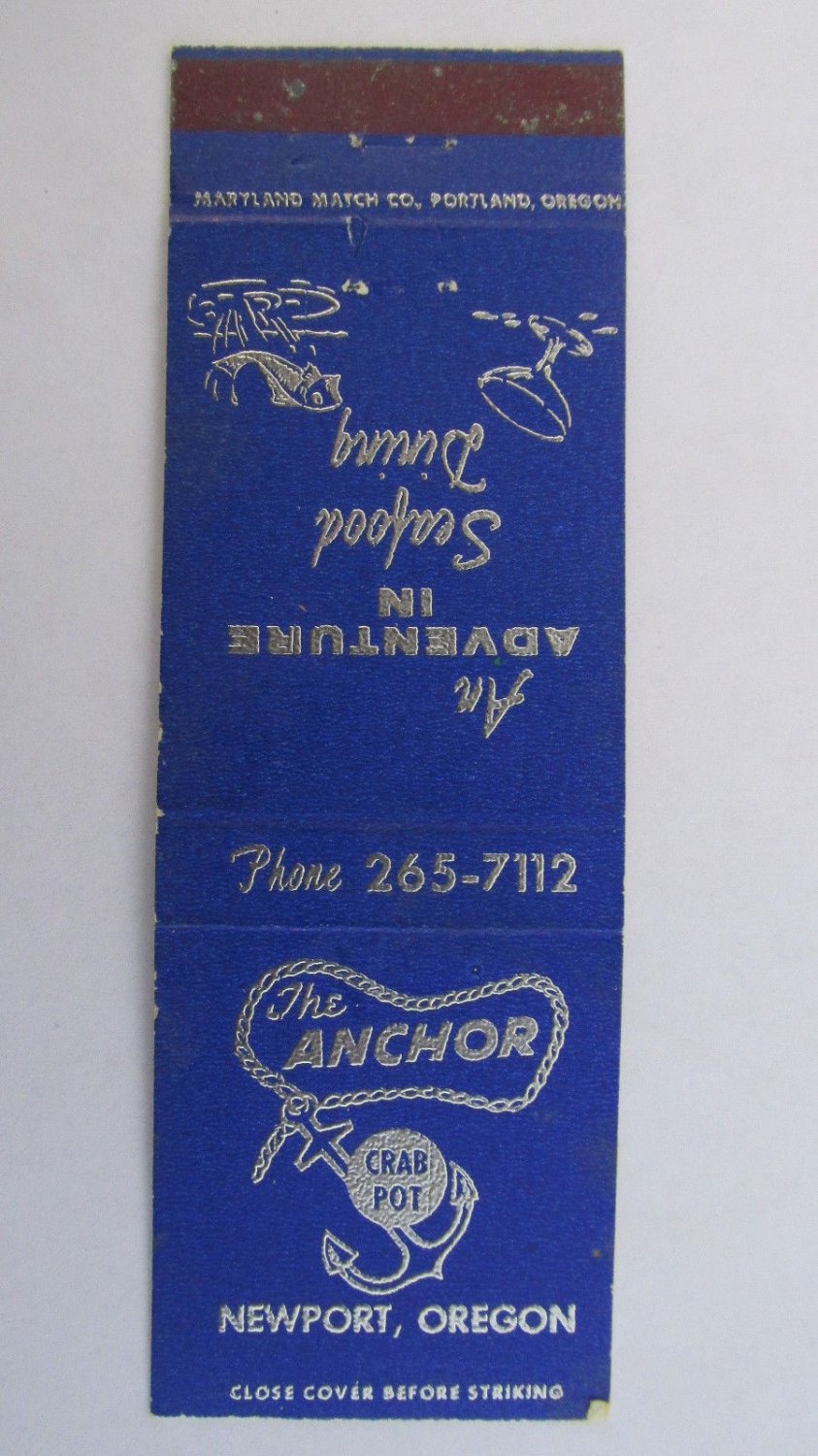 The Anchor Crab Pot - Newport, Oregon Restaurant 20 Strike Matchbook Cover OR
