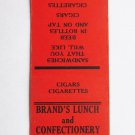 Brand's Lunch- Morgantown, West Virginia Restaurant 20 Strike Matchbook Cover WV