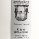 K & W Restaurant - Winston-Salem, North Carolina 20 Strike Matchbook Cover NC