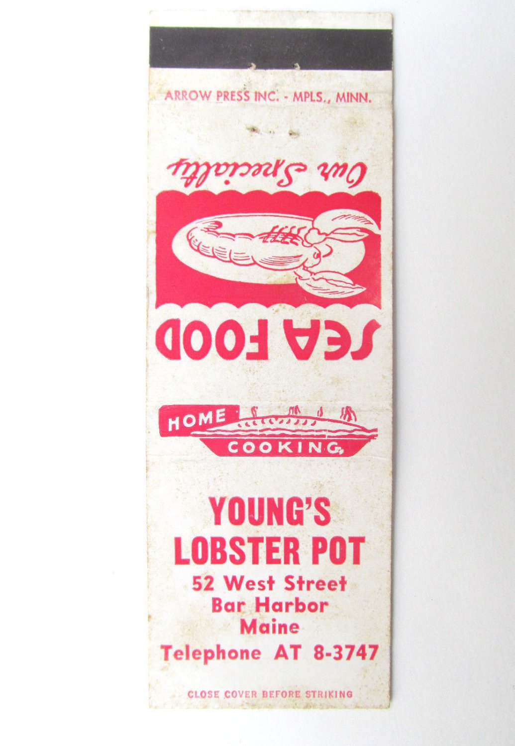 Young's Lobster Pot Bar Harbor, Maine Restaurant 20 Strike Matchbook