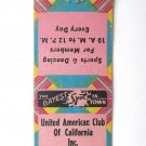 United American Club of California San Francisco, CA Matchbook Cover Matchcover United American Club of California San Francisco, CA Matchbook Cover Matchcover