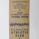 S.S. Peter & Paul Athletic Club - Buffalo, New York 20 Strike Matchbook Cover NY S.S. Peter & Paul Athletic Club - Buffalo, New York 20 Strike Matchbook Cover NY
