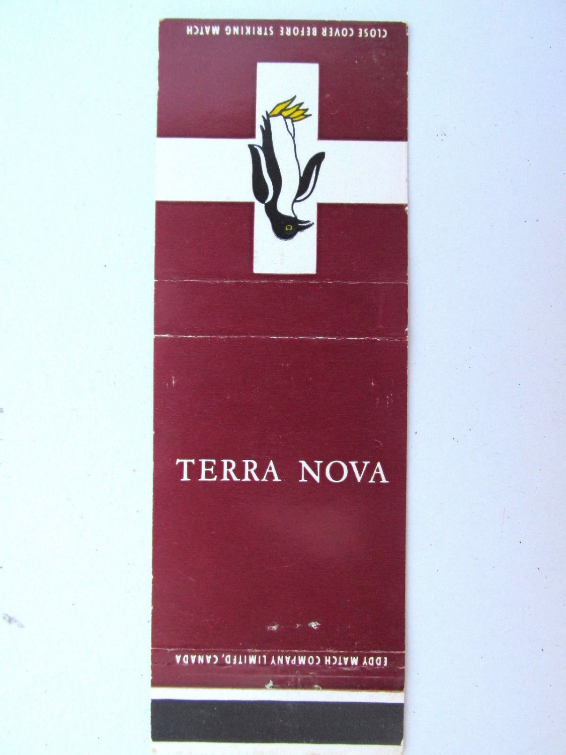 Terra Nova Penguin on White Cross Canadian 20 Strike Matchbook Cover Eddy Match