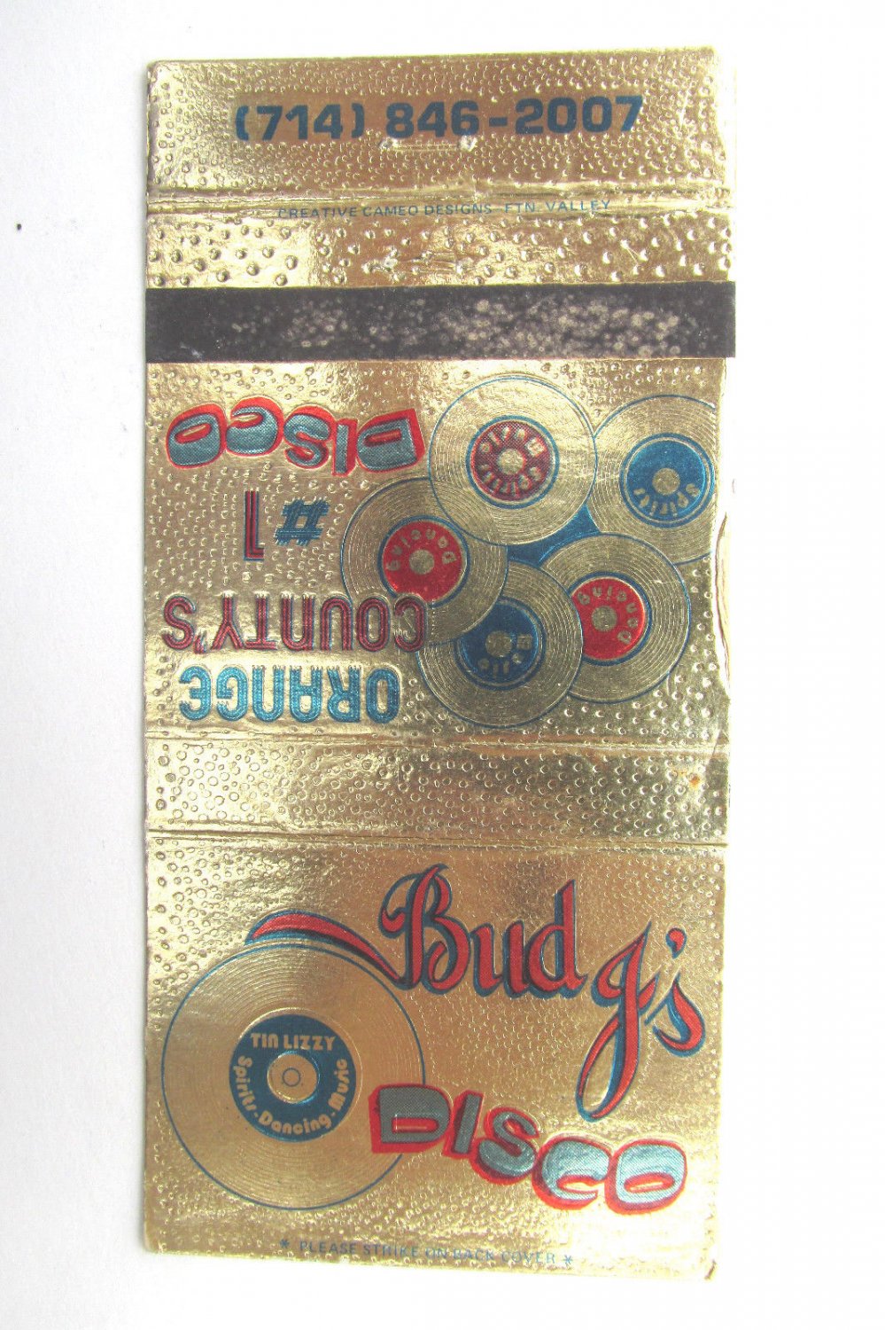 Bud J's Disco - Huntington Beach, California 30 Strike Matchbook Cover Orange
