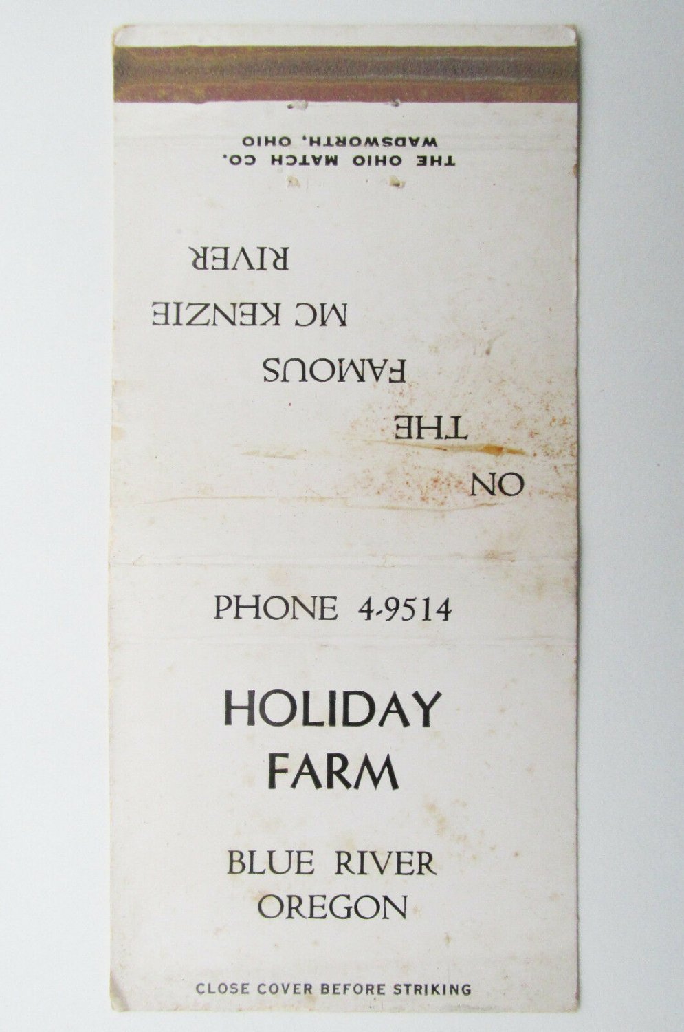 Holiday Farm - Blue River, Oregon McKenzie River 30 Strike Matchbook Cover OR