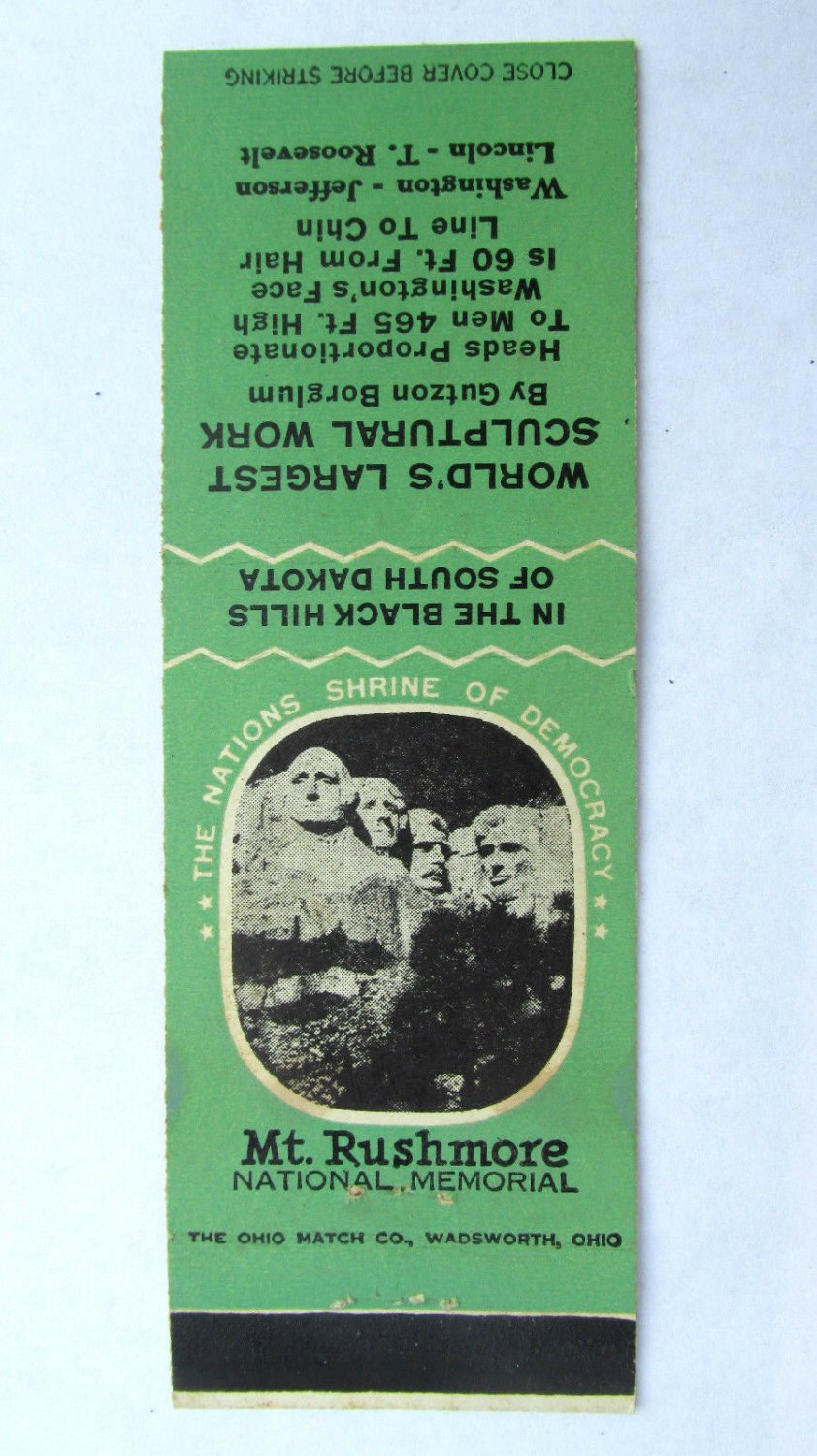 Mt. Rushmore National Monument Black Hills South Dakota 20Strike Matchbook Cover