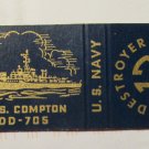 USS Compton DD-705 Destroyer Squadron 12  US Navy Ship 20 Strike Matchbook Cover