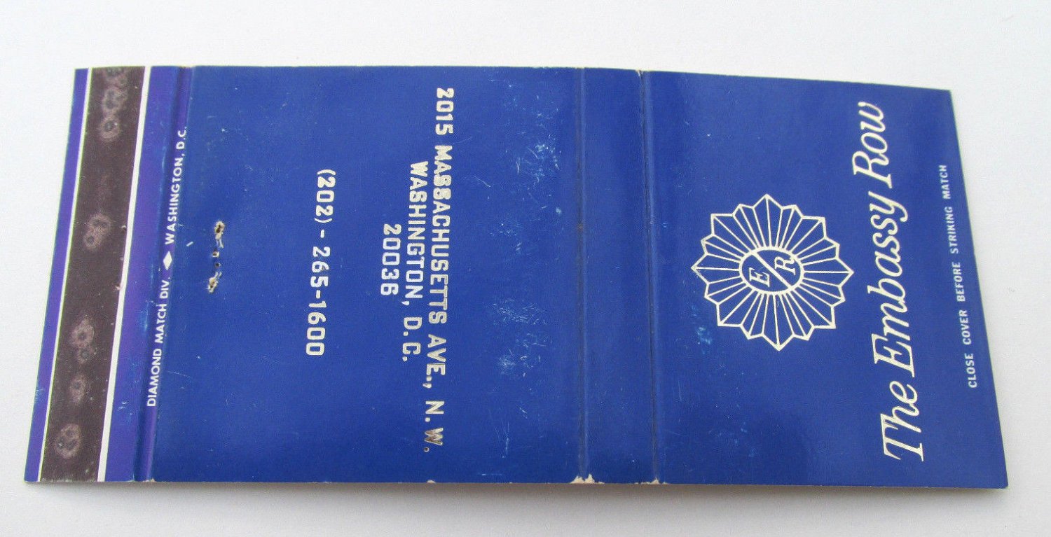 The Embassy Row - Mass. Ave. Washington, DC 30 Strike Matchbook Cover Matchcover