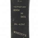 Whitey's - Racine, Wisconsin Restaurant 20 Strike Matchbook Cover WI Matchcover Whitey's - Racine, Wisconsin Restaurant 20 Strike Matchbook Cover WI Matchcover