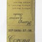 Corona - Rush St. Chicago, illinois Restaurant 20 Strike Matchbook Cover Moroni
