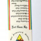 Fort Knox, KY The Armored Center Kentucky 20 Strike Military Matchbook Cover Map Fort Knox, KY The Armored Center Kentucky 20 Strike Military Matchbook Cover Map