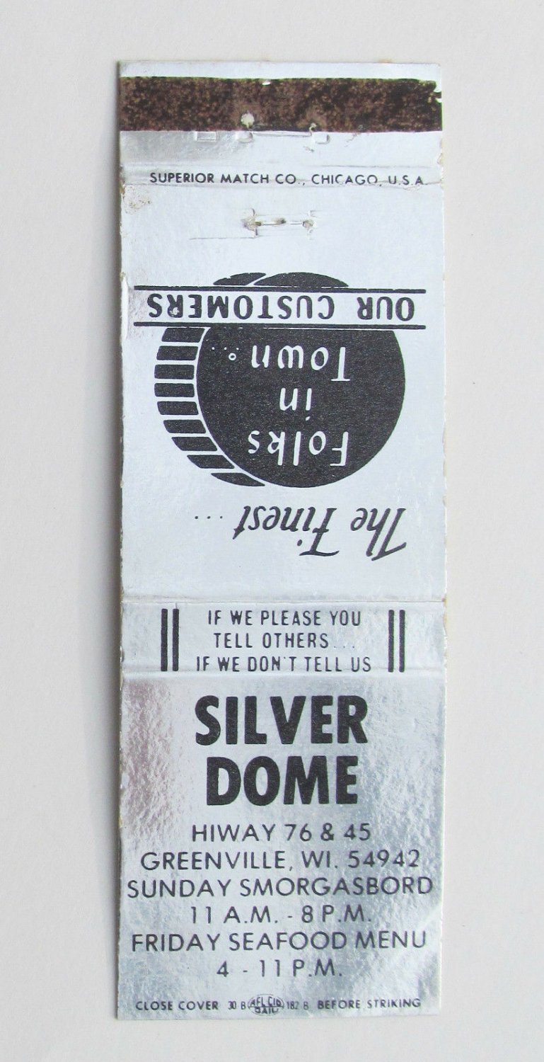 Silver Dome - Greenville, Wisconsin Restaurant 20 Strike Matchbook Match Cover