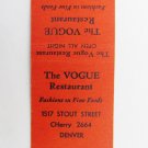 The Vogue Restaurant - Denver, Colorado 20 Strike Matchbook Cover CO Matchcover
