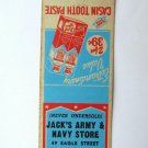 Jack's Army & Navy Store - N. Adams, Massachusetts 20 Strike Matchbook Cover MA