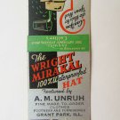 A.M. Unruh - Grant Park, Illinois 20 Strike Matchbook Cover - Wright Mirakal Hat A.M. Unruh - Grant Park, Illinois 20 Strike Matchbook Cover - Wright Mirakal Hat