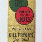 Bill Pryor's Top Hat Hamburg Shop - Battle Creek, Michigan 20FS Matchbook Cover