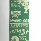 Green Mill Cafe - Mason City, Iowa Restaurant 20 Strike Matchbook Cover Chinese Green Mill Cafe - Mason City, Iowa Restaurant 20 Strike Matchbook Cover Chinese