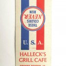 Halleck's Grill Cafe - Grundy Center, Iowa Restaurant 20 Strike Matchbook Cover
