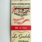 La Gondola - Indianapolis, Indiana Restaurant 20 Strike Matchbook Match Cover IN La Gondola - Indianapolis, Indiana Restaurant 20 Strike Matchbook Match Cover IN