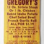 Gregory's - Cincinnati, Ohio Restaurant 20 Strike Matchbook Cover $1.19 Steaks